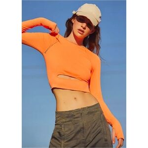 Free People Bright Orange Cut It Out Cropped Top, M/L